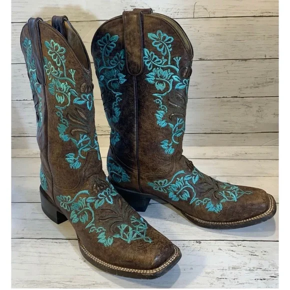 Cavender's Embroidered Square Toe Western Boots Sz 8.5B - Picture 12 of 12